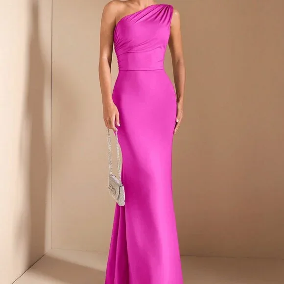 Hot Pink Elegant Women's Asymmetric Long Dress